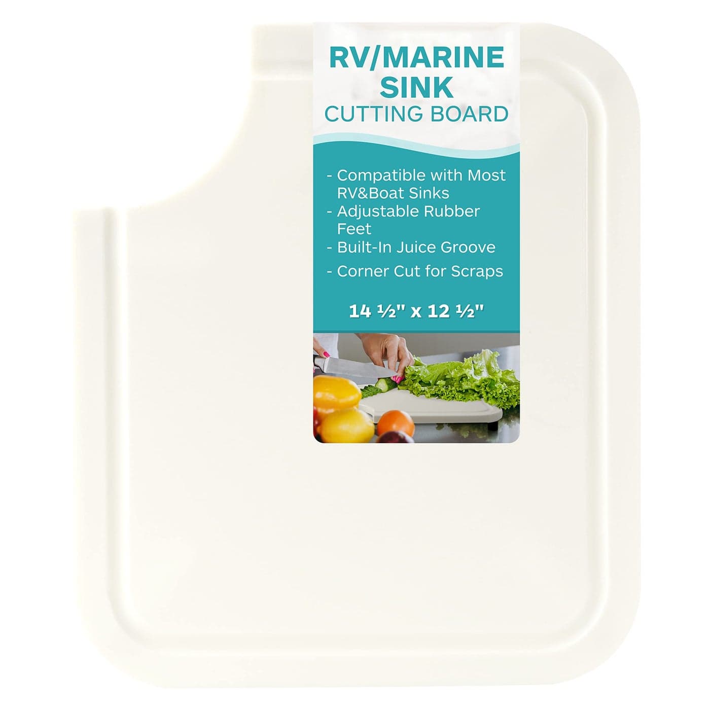 TonGass 14 12x12 12x12 RV Sink Cutting Board Compatible with Most RV Boat Kitch Sinks Plastic Chopping Board with Adjustable Rubber Feet BuiltIn Juice Groove and Corner Cut for Scraps White