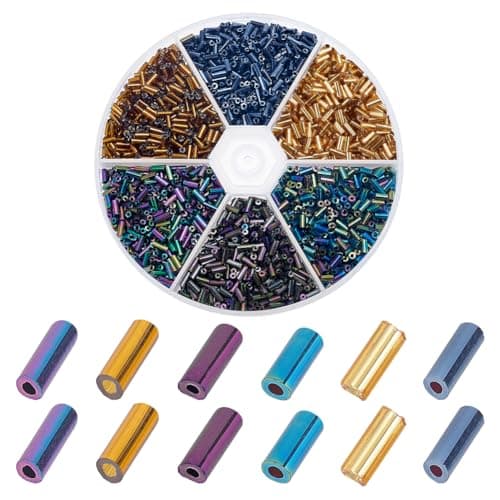 PH PandaHall 2760pcs Glass Bugle Beads 6 Colors Glass Tube Beads 4mm Tube Spacer Beads Czech Bugle Beads for Bracelet Necklace Jewelry Making Embroidery DIY Crafts 1mm Hole