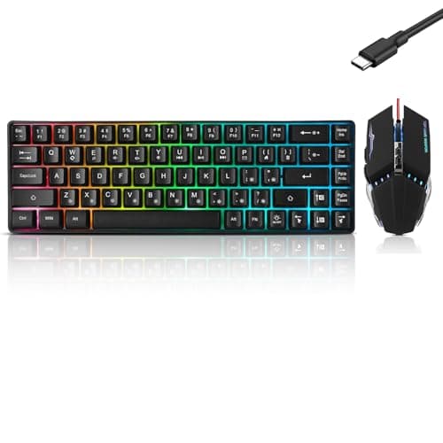 Guiheng Wired 60% Gaming Keyboard and Mouse Combo, Ultra-Compact 61 Keys RGB Backlit Mini Keyboard, Lightweight 3200 DPI Optical Mouse, Gaming Set for Windows, PC, MAC, PS5, Xbox Gamer (Black)