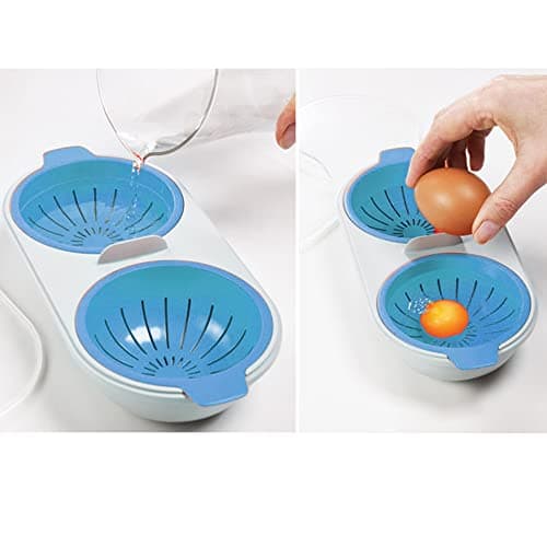 Leeonz Microwave Eggs Poacher Microwavable Double Layer Egg Boiler Cooker, Microwave Oven 2 Egg Poacher Eggs Covered Poached Cup Microwave Steamer Cooker Maker Kitchen Gadget Kitchen Tool (Blue)