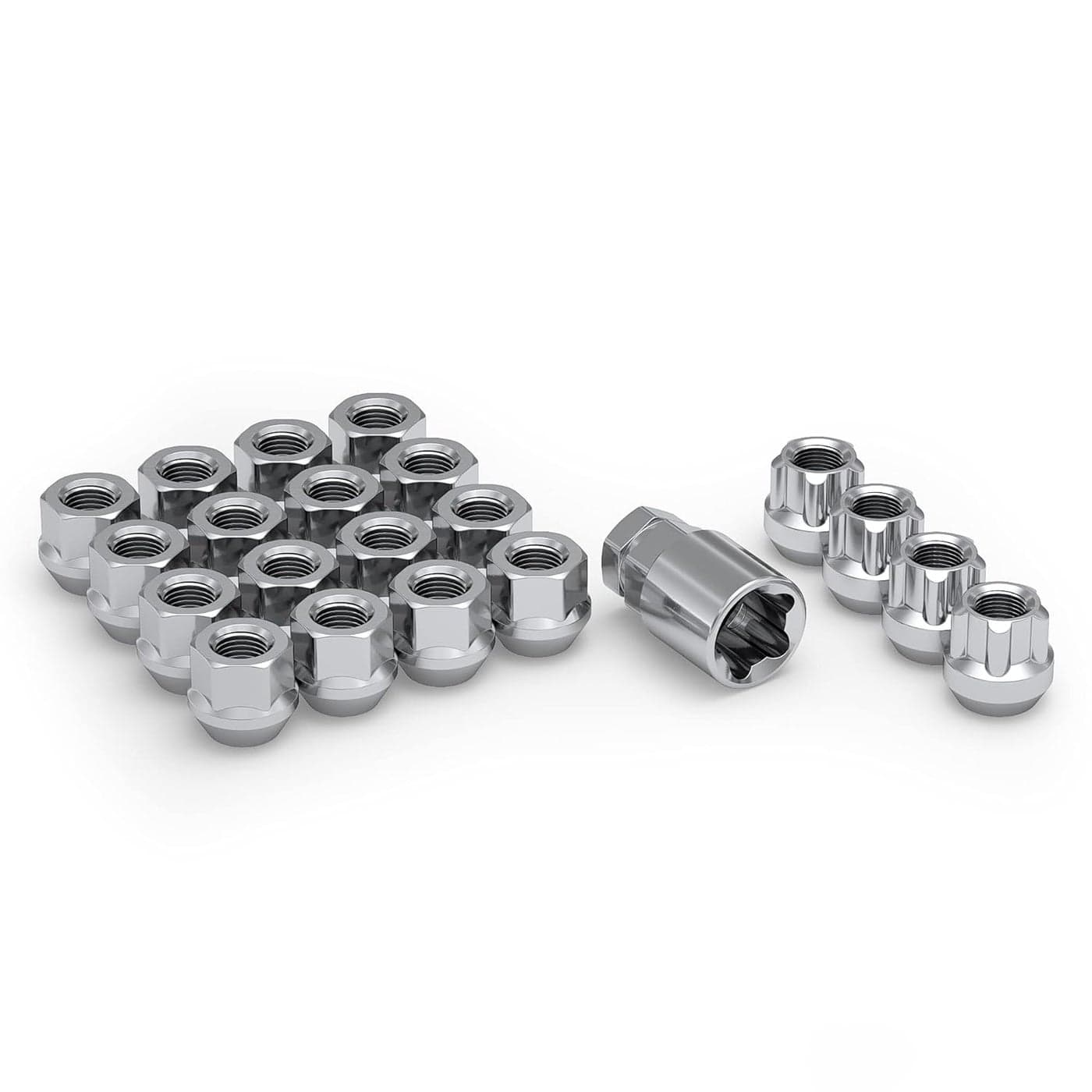 White Knight Chrome M14x1.50 Open End Bulge Acorn Lug Nut Kit with Wheel Locks, 20 Pack