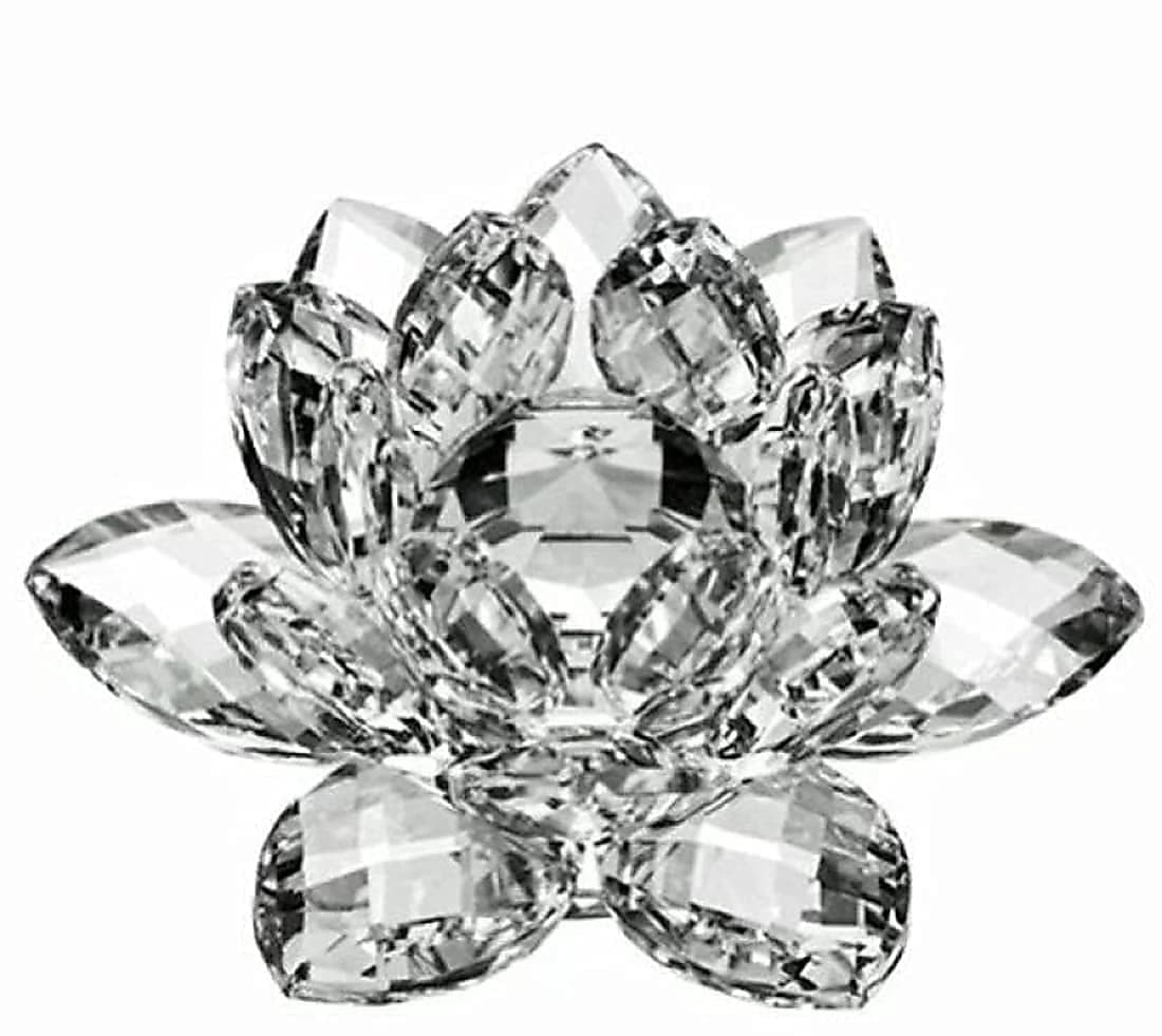 PPJ Lotus Flower Crystal Lotus For Positive Energy Good Luck Decorative Showpiece Transparent 4 InchesDecorations