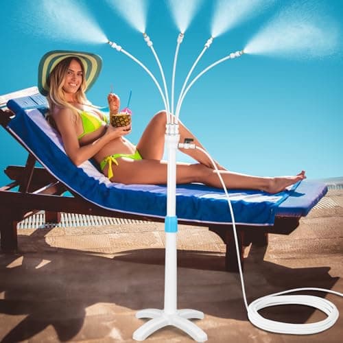 VsMon-Fri Misters for Outside Patio, Adjustable Riser Tube (up to 46in) with 26.2FT (8M) Water Supply Line,Stand Flexible Misters for Outdoor Patio Cooling Pool BBQ Kids Water Playing