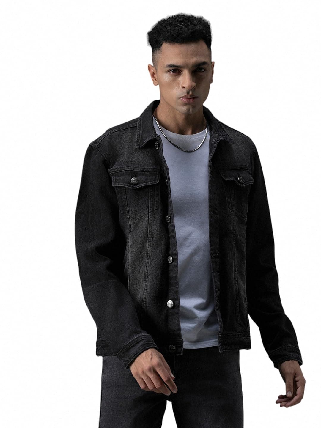 HIGH STAR Men's Cotton Standard Length Biker Jacket (Hsjkta130_Black_2)