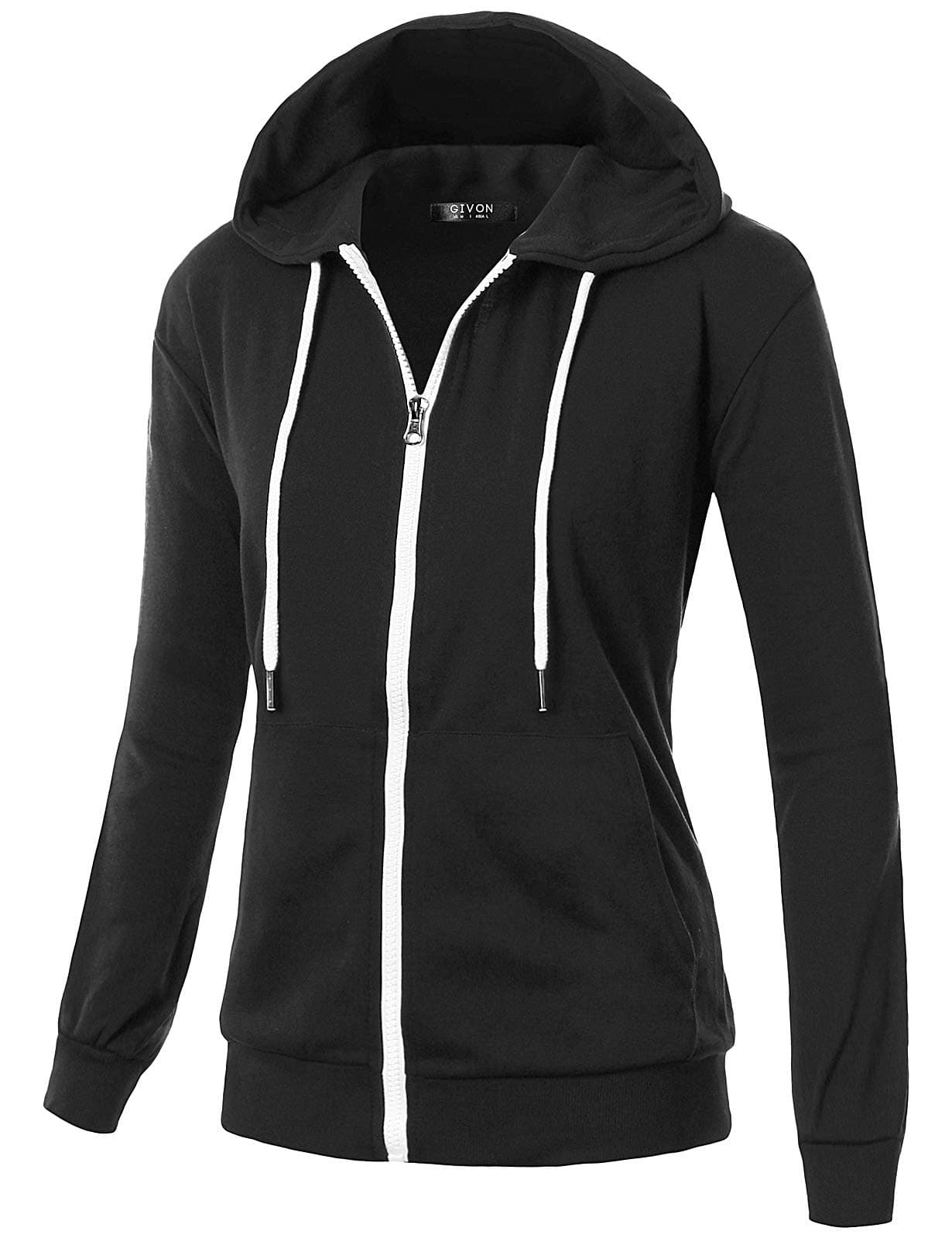 GIVON Women's Lightweight Zip Up Hoodie – Long Sleeve Thin Casual Hooded Jacket, Plus DCF200-BLACK-M
