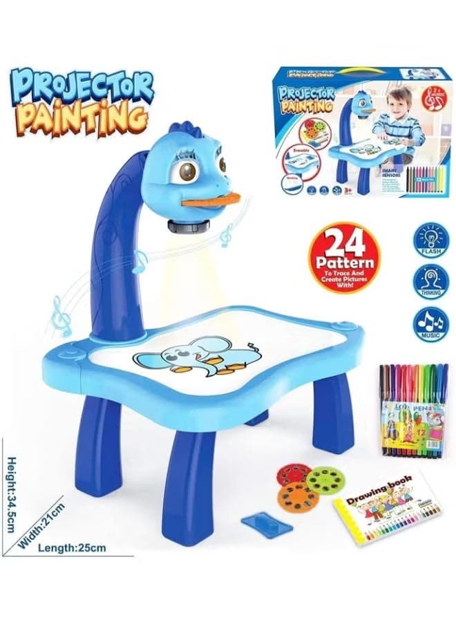 Adjustable Rotating Kids Projector, Drawing Projector for Kids - Smart Projection Painting Set with 12 Colour Markers And 24 Patterns To Trace | Educational Learning Toy | Blue
