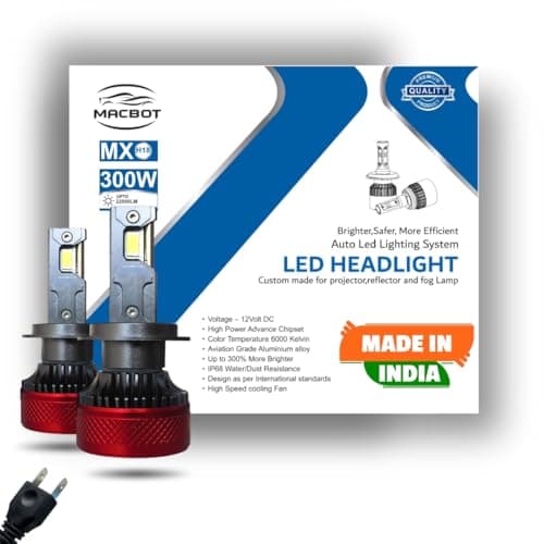 MACBOT H18 Type LED Headlight Bulb 300 Watt MX-H18, with 2-Year Replacement Warranty - Made in India for Cars (150 Watt Each Bulb) White Light For New Creata, Jeep Compus