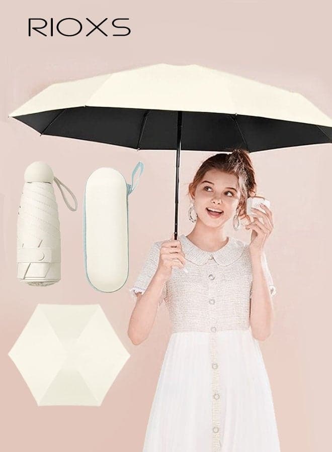 Portable Travel Umbrella with Storage Box, Mini Umbrella, UPF 50+ UV Sun Protection Umbrella, Lightweight 6 Ribbed Compact Pocket Umbrella, Windproof Travel Umbrellas for Men Women Kids, Folding Small Umbrella for Rain, Travel Essentials Umbrella