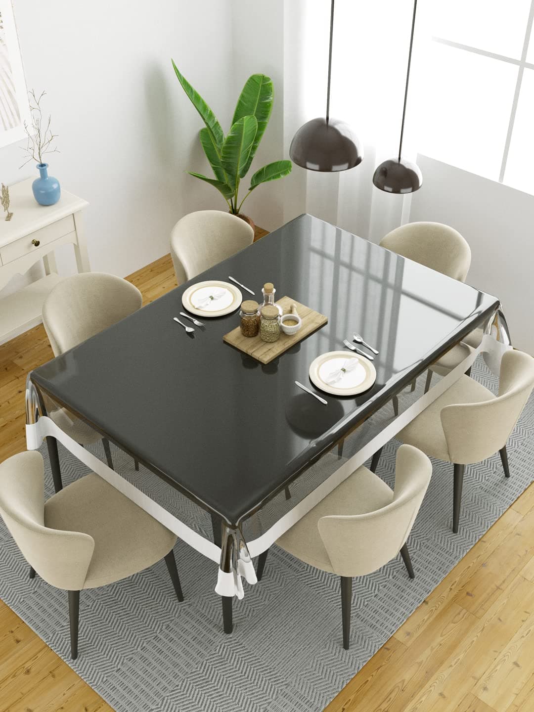 Clasiko 6 Seater Dining Table Cover; 60x90 Inches or 150x225 Cms; Material - PVC; Shape - Rectangle; Pack of 1; Anti Slip; Broad White Lace