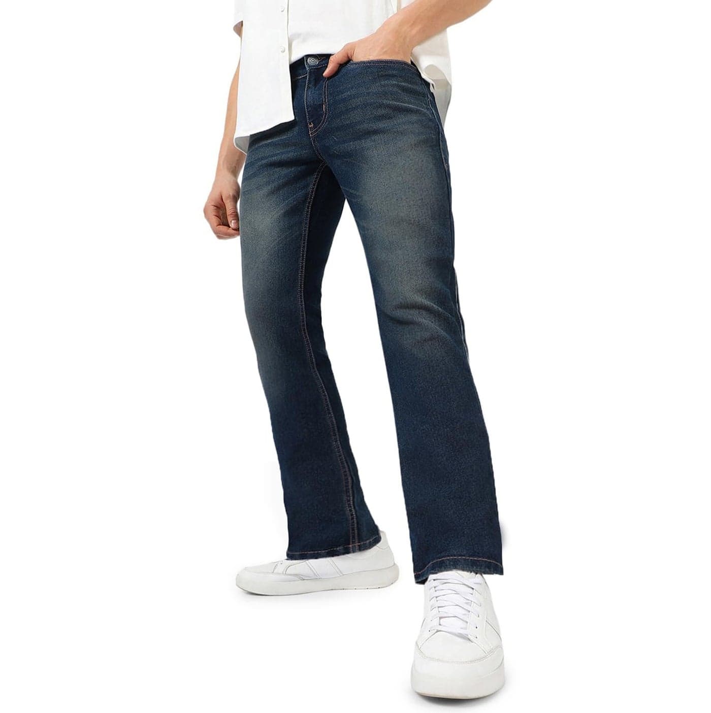 Urbano Fashion Men's Blue Washed Bootcut Jeans Stretchable (bootjenwhkyel-mblue-34)