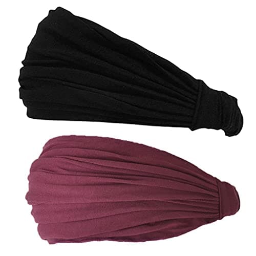 CHARM Black & Maroon 2-Pack Japanese Bandana Headbands for Men and Women – Comfortable Head Bands with Elastic Secure Snug Fit Ideal Runners Fitness Sports Football Tennis Stylish Lightweight M