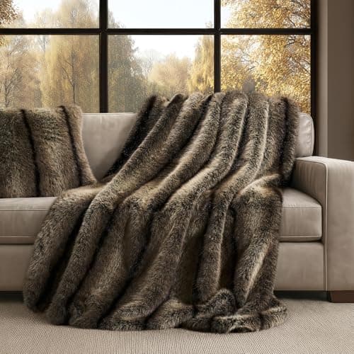 EVERGRACEHOME Luxury Faux Fur Throw Blanket Soft Fluffy Faux Mink Blankets for Bed Couch Sofa Thick Cozy Plush Warm Fur Throws with Reversible Velvet Ombr Sable Brown 50x60