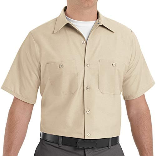 Red Kap Mens Industrial Shirt, Regular Fit, Short Sleeve, Light Tan, Medium US