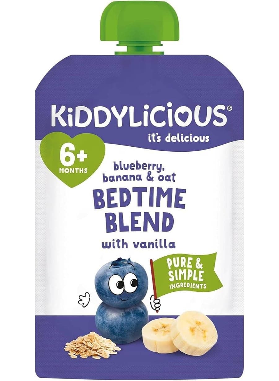 Kiddylicious Blueberry Banana & Oat Bedtime Blend Pouch 100g - Baby Food 6+ Months | Vegan & Vegetarian | No Added Milk, Egg, Nuts, Peanut, Sesame, Soya or Sugar | Wholegrain Oats