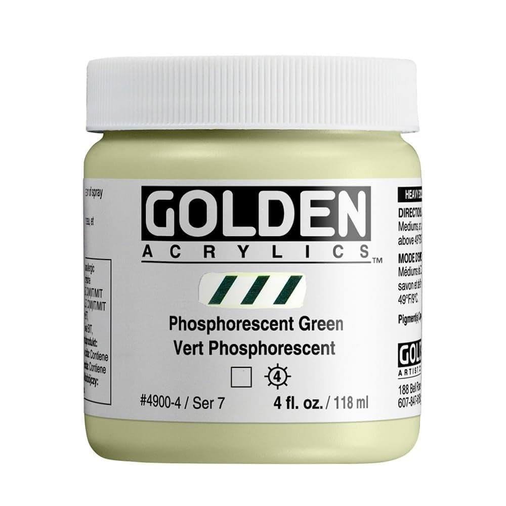 Heavy Body Acrylics by GOLDEN Phosphorescent Green 4 fl oz Jar Professional Acrylic Paint Transparent