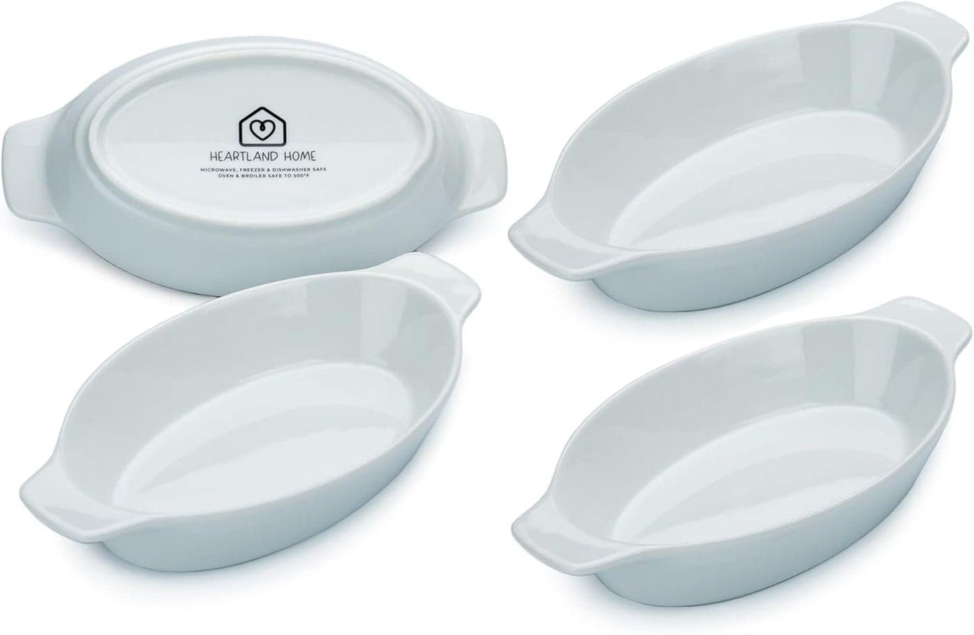Heartland Home Porcelain Mini Casserole Dish Oval Au Gratin Dish 4pc Set Cauliflower Baking Dish Banana Split Bowls Single Serving Dishes Small Individual Gratin Dishes Set