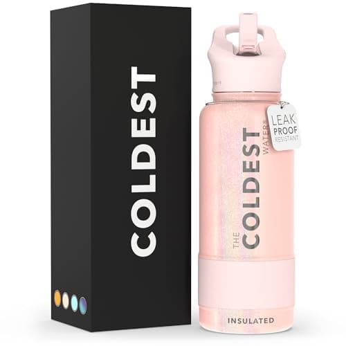 Coldest Insulated Water Bottle with Straw Lid - Stainless Steel Metal Insulated Bottle for Men & Women (Forever Pink Glitter, 32 oz)