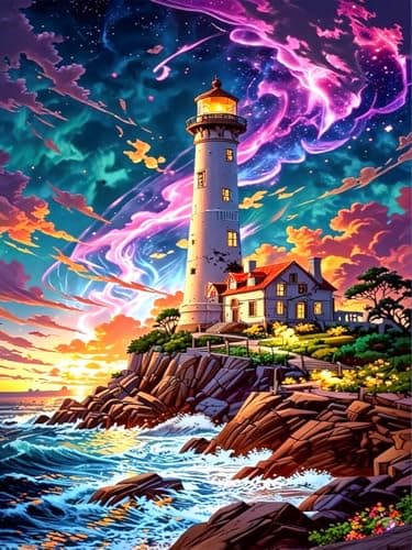Diamond Art Kits for Adults Lighthouse DIY 5D Diamond Painting Kit for Beginners Seaside Scenery Full Round Drill Gem Art Dots for Adults Perfect for Home Wall Decor 12X16 Inch