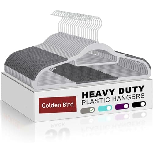 Golden bird Plastic Hangers Heavy Duty Dry Wet Clothes Hangers with Non-Slip Pads Space Saving 0.2" Thickness Super Lightweight Organizer