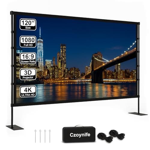 Czoynife Projector Screen with Stand - 120inch Outdoor Projector Screen Portable, 16:9 Indoor Movie Screen, 4K HD, 3D Compatible Includes Carry Bag