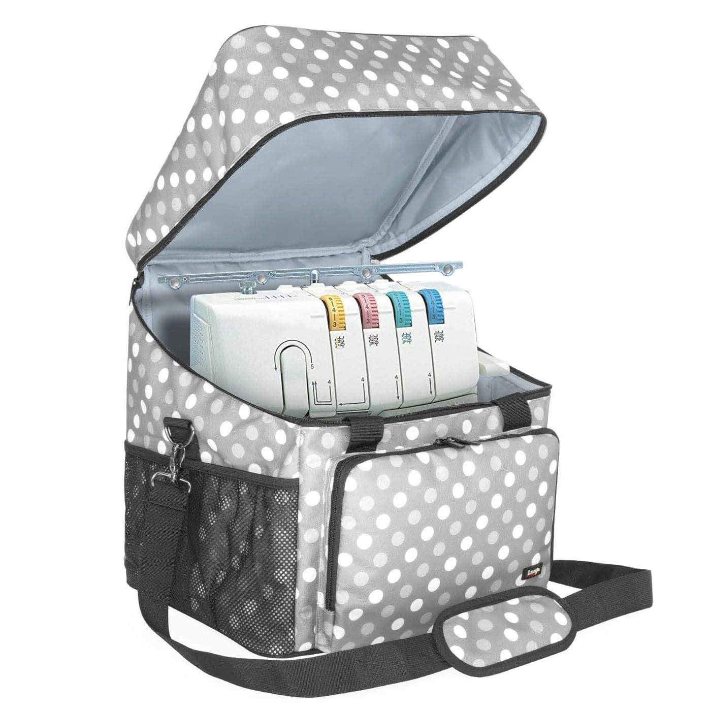 LUXJA Serger Case for Most Standard Overlock Machines Serger Bag with Accessories Storage Pockets Patented Design Gray Dots