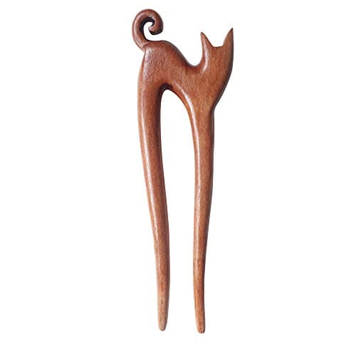 Marycrafts Wooden Handmade Kitty Hair Pin, Hair Fork, Hair Stick, Hair Accessories