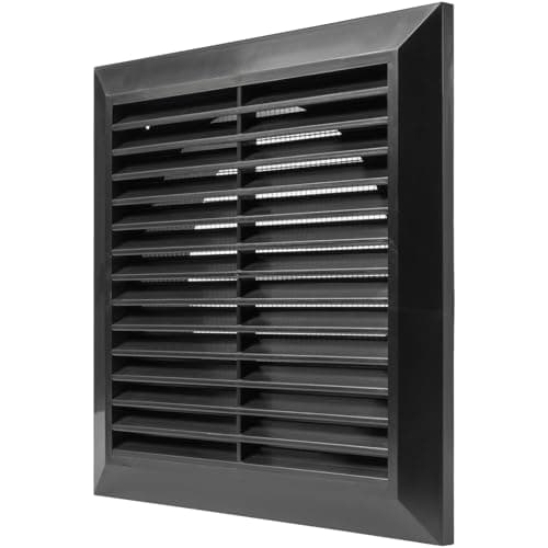Vent Systems 6" Inch Black Louvered Vent Cover – Durable Plastic Air Exhaust Grille with Flange and Built-In Mesh Screen – Weather-Resistant HVAC Outlet for Bathroom, Kitchen, Garage Ventilation