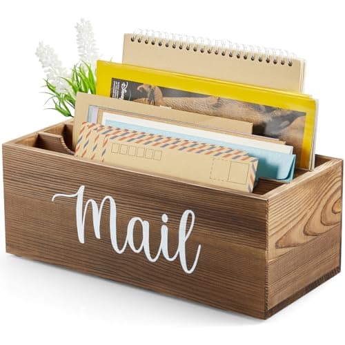 DRASTAR Mail Organizer Countertop Mail Holder with 3 Slots Mail Sorter Organizer for Desk Envelope Holder for Home Office Burnt Wood