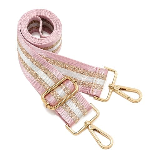 ZOOEASS Wide Shoulder Strap Adjustable Replacement Belt Guitar Style Crossbody Bag Handbag Strap Multicolor Canvas Straps(Wide:1.4in) (Gold Pink)