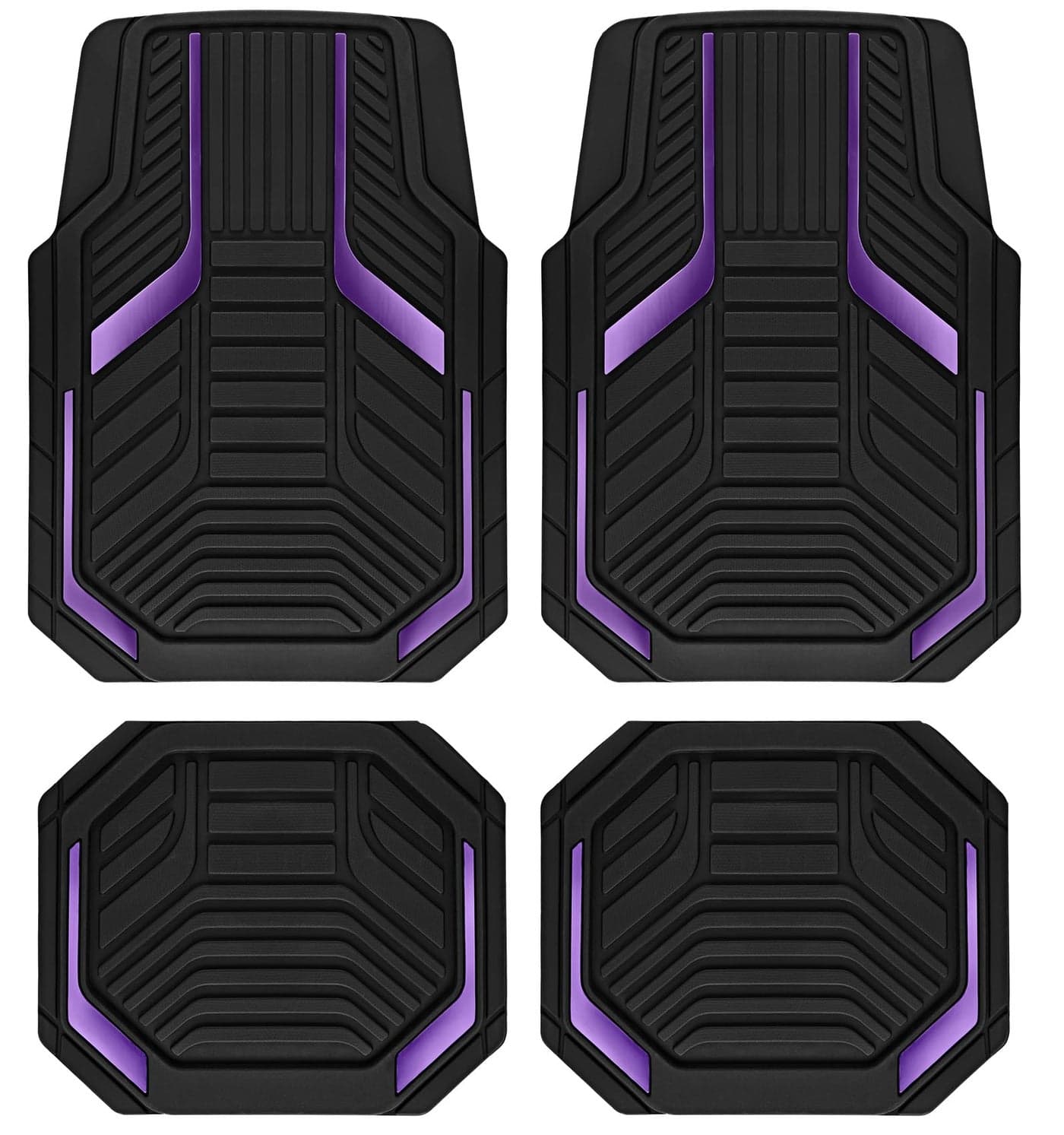 PIC AUTO Heavy Duty Rubber Floor Mats Purple Aluminum Film Car Mats Set Front and Rear Car Mats with AntiSlip Backing All Weather Protection TrimtoFit for Automotive SUV Sedan Van