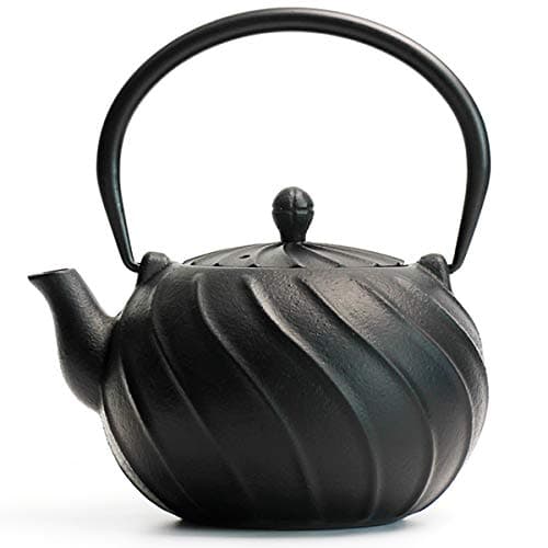 Stovetop Tea Kettle, TOPTIER Japanese Cast Iron Tea Kettle with Infuser for Loose Leaf and Tea Bags, Cast Iron Teakettle Coated with Enameled Interior for 40 oz (1200 ml), Midnight Black