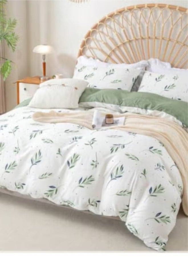 Queen size 6 Pieces Botanical fresh Green Leaf/Leaves Reversible Design.