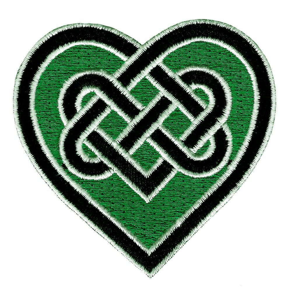 Celtic Heart IronOn Patch Green Embroidered Gaelic Irish Love Knot