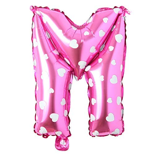 16" inch Single Pink with heart Alphabet Letter number Balloons Aluminum Hanging Foil Film Balloon Wedding Birthday party decoration banner Air Mylar Balloons (16 inch Pink M)