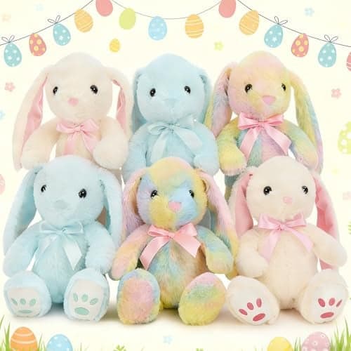 MaoGoLan 6 Pack Floppy Bunny Stuffed Animals 12 inch Easter Bunnies Bulk Cute Plush Rabbit Toys Easter Gift Basket Stuffers for Kids Girls Party Favors Spring Decorations Machine Washable