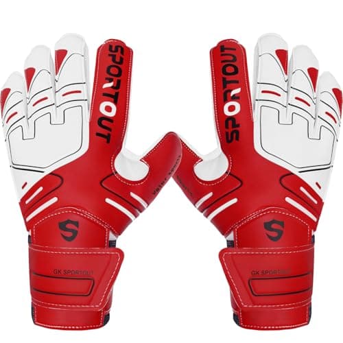 Sportout Youth&Adult Goalie Goalkeeper Gloves,Strong Grip for The Toughest Saves, with Finger Spines to Give Splendid Protection to Prevent Injuries,3 Colors (Red, 6)