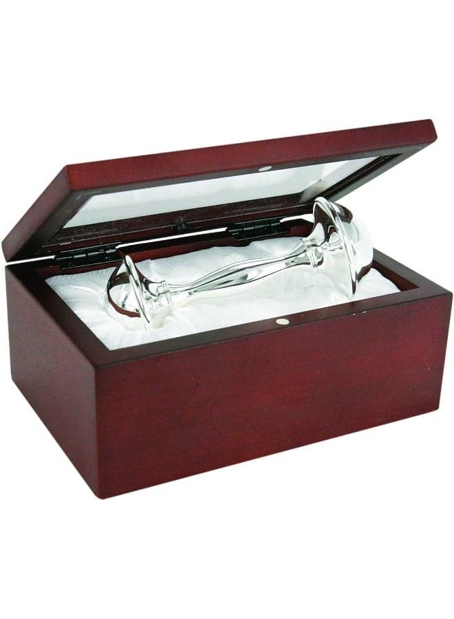 Stephan Baby Satin-Lined Rosewood Keepsake Box with 4" Silver Plated Keepsake Rattle