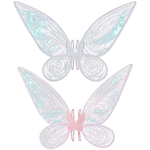 quescu 2Pcs Fairy Wings for AdultsButterfly Wings for Girls WomenHalloween Costume Sparkle Angel Wings Dress Up Party Favor WhitePink