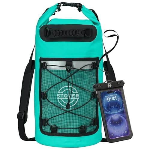 STOVER 5/10/25/30/40/55L Waterproof Dry Backpack & Phone Case- Large Floating Dry Bag for Kayaking, Travel, Hiking, Fishing, Camping, Motorcycles & Beach, Heavy-Duty Roll Top Men/Women (Teal)