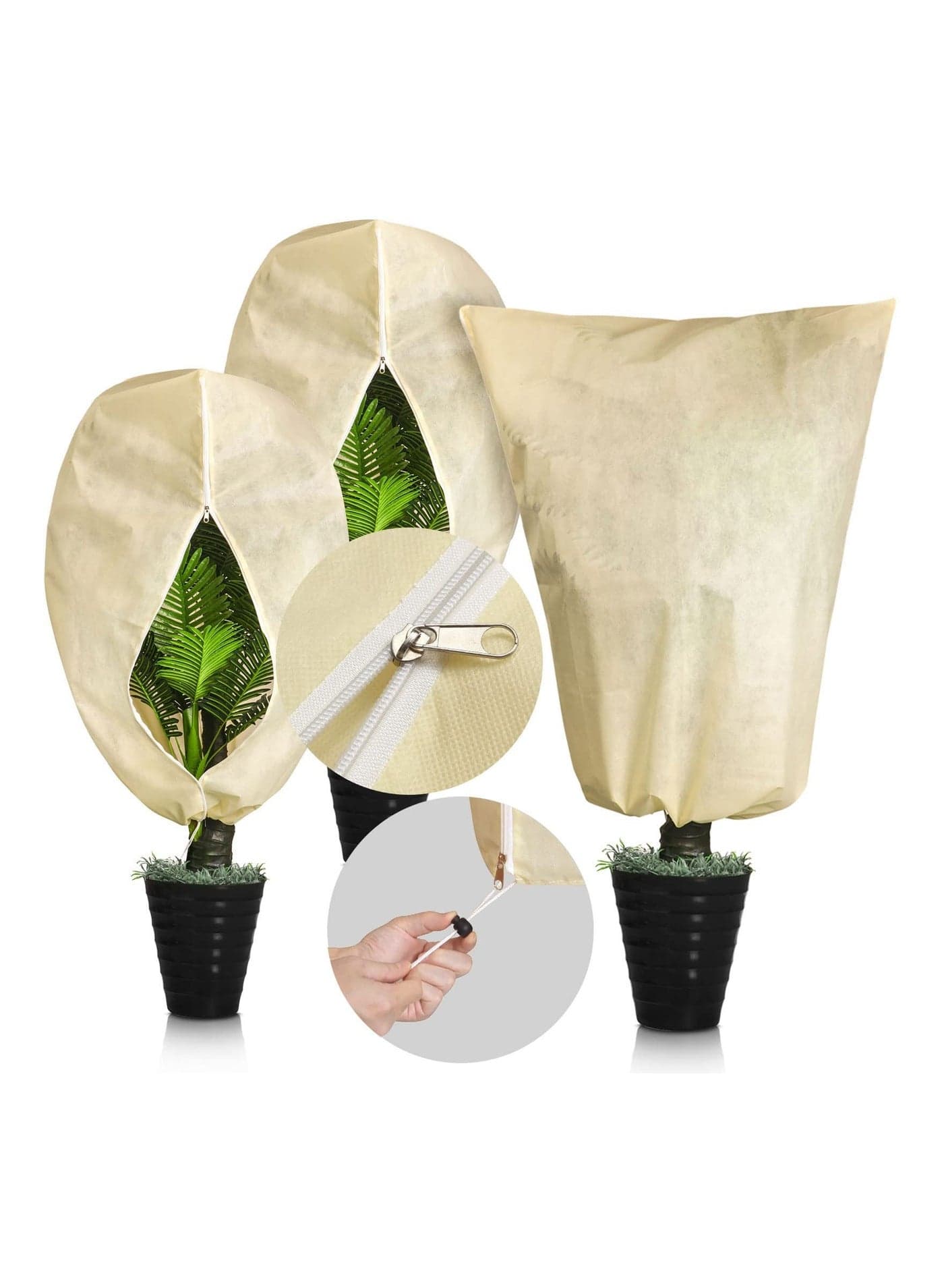 Plant Cover, Thicker Winter Oversize Freeze Protection Drawstring Bags Frost Protection, Garden Shrub Jacket with Zipper for Fruit Trees, Easy Adjustment Cold Weather(80 x 120 cm, 3 Pack)