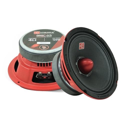 H YANKA BMC-65 6.5 Midrange Speakers Car Audio, 120 Watts 4 Ohms Bullet Design Door Speakers with Red Steel Basket, Distortion-Free Sound, Ideal for Cars, Trucks, and More. (1 Pair)