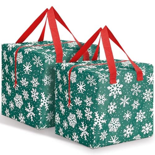 Kajaia 2 Pcs Christmas Ornament Storage 12 x 12 x 12 Inch Snowflake Holiday Accessories Bag Christmas Storage Containers Tear Proof Xmas Ornament Organizer with Handles Full Length Zipper (Green)
