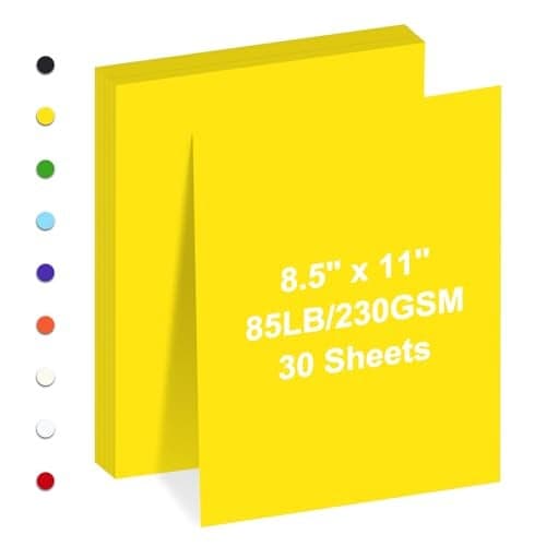 Cardstock 85 x 11 Cardstock Paper 85 lb230 gsmYellow Card Stock for PrinterDrawingGift tagsInvitations Cards etc Yellow 30 Sheets