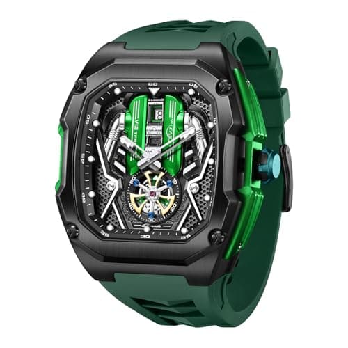 LILUOKE Mens Watches V12 Engine Watch, Wrist Watches Luminous Design, Big Face Fashion Quartz Black Watch 30ATM (DT-LK9019G-06)
