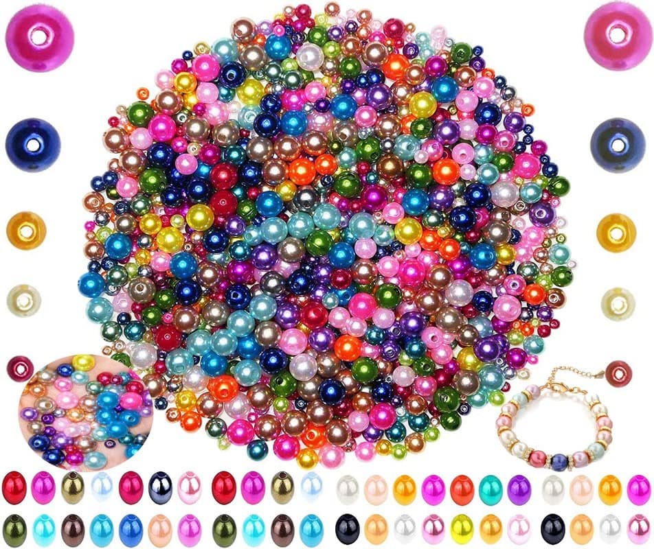 DIY Crafts 1000 Pcs, Mixed, Pearl Beads, Colors Multicolor Pearl Beads Loose Pearls for Holes Jewelry Making, Small Pearl Filler Beads for Crafting Bracelet Necklace E (1000 Pcs, Mixed)