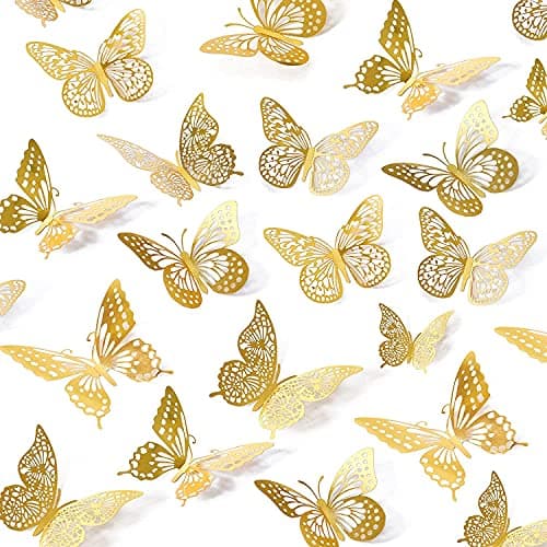 Abhsant 3D Metallic Butterfly Decoration Items for Wall - Golden Butterfly Sticker Butterflies for Room, Bedroom, Living Room Decor - Party and Baby Room Decor (12pcs) (12)