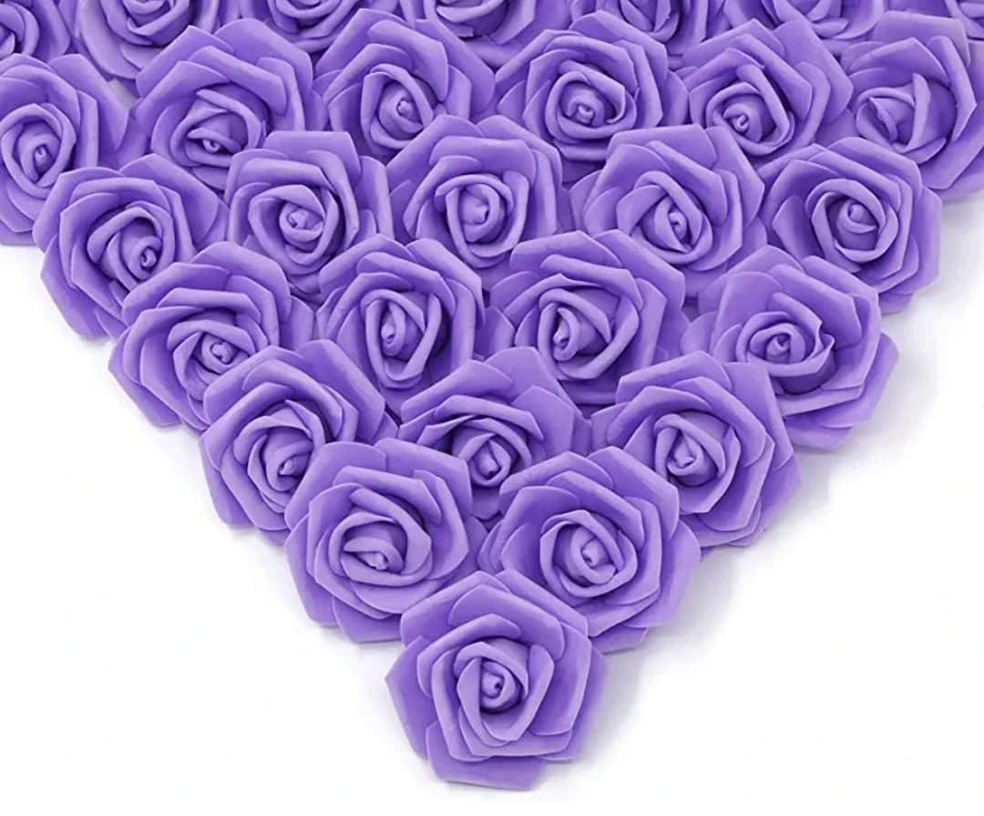 VRB Dec 24 pcs Rose Artificial Flowers for Decoration,Artificial Flower,Flower for Hair Styling,Flower for Pooja, for Home Decor,Diwali. (24pcs - Violet Big Foam Rose)