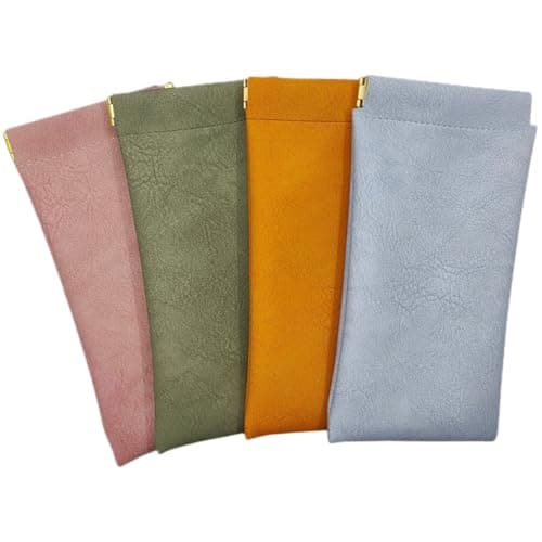 Styzere Pack of 4 Sunglasses Eyeglasses Pouch Case Leather Pouch. Blue Pink Green Orange