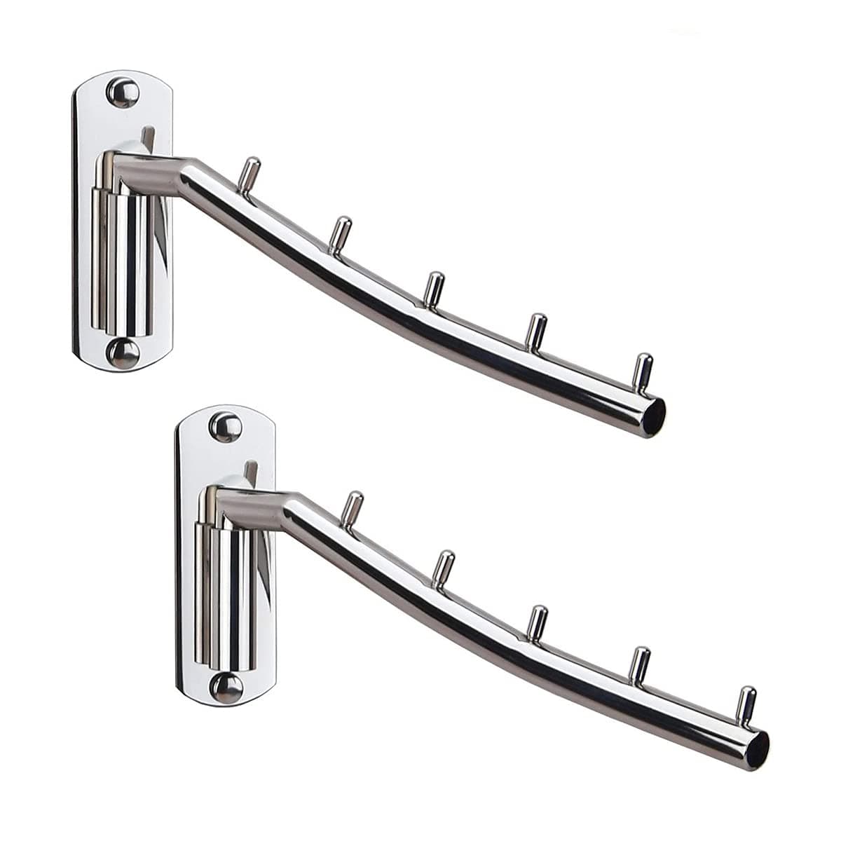 Zivisk 2 Pcs Folding Wall Mounted Clothes Suit Hangers Rack with Swing Arm Stainless Steel Heavy Duty Coat Hook for Bathroom, Bedroom, Laundry Room - Silver