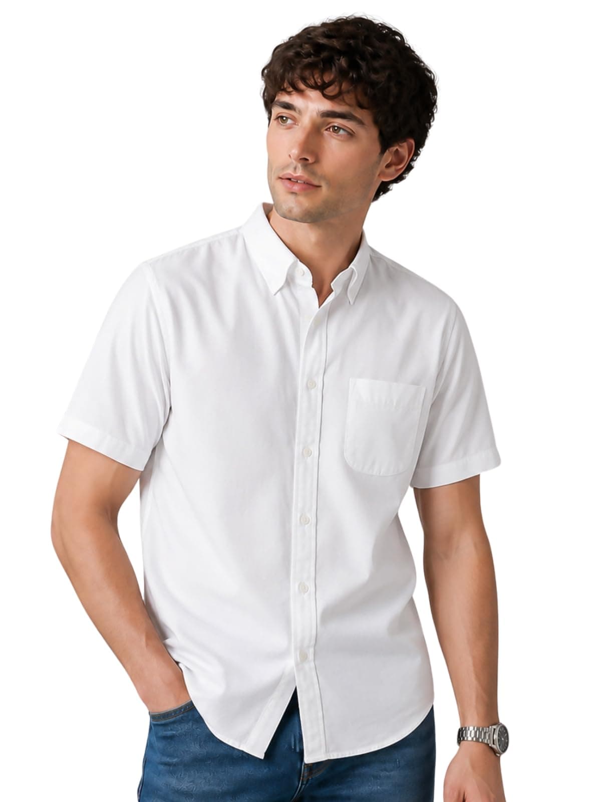 Veirdo® Men’s Classic Half Sleeve Button Down Shirt | Casual Regular Fit Cotton Shirt with Pocket | Summer Stylish Wear| Summer Stylish Wear | VD_HS_RC_SH_WT_L White